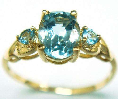 ***MONEY- BACK GUARANTEE*** DAINTY 10KT SOLID YELLOW GOLD BLUE TOPAZ RING SIZE 7