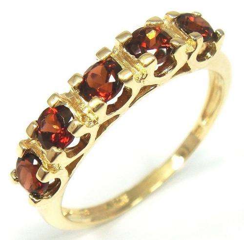 ***MONEY- BACK GUARANTEE*** FINE 10KT YELLOW GOLD 5 STONES GARNET RING