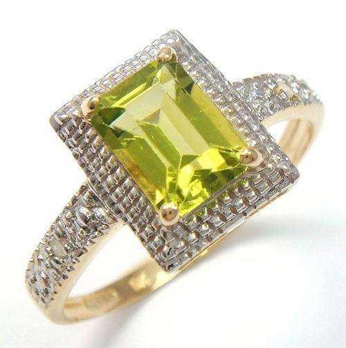***MONEY- BACK GUARANTEE*** 9KT YELLOW GOLD 1CT PERIDOT & DIAMOND RING SIZE 7#