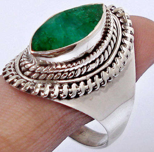 ***MONEY- BACK GUARANTEE*** size 7.5 GREEN EMERALD MARQUISE 925 STERLING SILVER SOLITAIRE ARTISAN RI