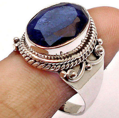 ***MONEY- BACK GUARANTEE*** size 8 8cts BLUE SAPPHIRE OVAL 925 STERLING SILVER SOLITAIRE ARTISAN RIN