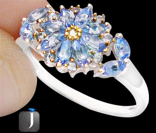 ***MONEY- BACK GUARANTEE*** DIAMOND TANZANITE MARQUISE ROUND 925 STERLING SILVER ARTISAN RING Sz 7