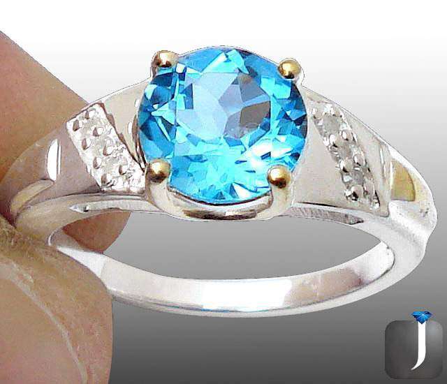 ***MONEY- BACK GUARANTEE*** DIAMOND BLUE TOPAZ ROUND 925 STERLING SILVER CLUSTER ARTISAN RING Sz 7