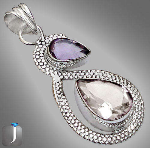 ***MONEY-BACK GUARANTEE***9cts WHITE TOPAZ AMETHYST PEAR 925 STERLING SILVER ARTISAN PENDANT