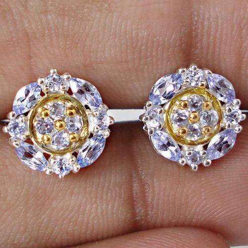 ***MONEY- BACK GUARANTEE*** SMART TANZANITE MARQUISE ROUND 925 STERLING SILVER STUD ARTISAN EARRINGS