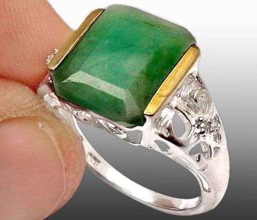***MONEY- BACK GUARANTEE*** size 9 6.8cts DIAMOND GREEN EMERALD OCTA 925 STERLING SILVER ARTISAN RIN