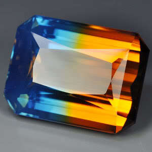 26.95ct.AWESOME BI-COLOR Quartz ORANGE BLUE OCT GEM