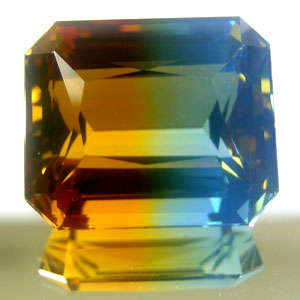 27.65ct.HUGE BLUE YELLOW BI-COLOR QUARTZ OCTAGON GEM