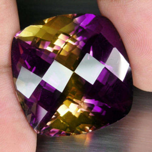 HUGE 63.0ct CUSHION CUT GOLDEN-PURPLE BI-COLOR CITRINE