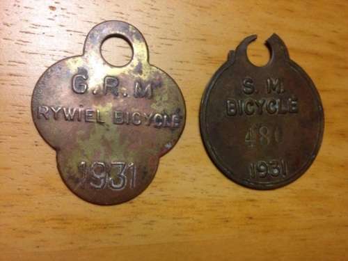 Very old and Vintage bicycle /"rywiel" licences of 1931