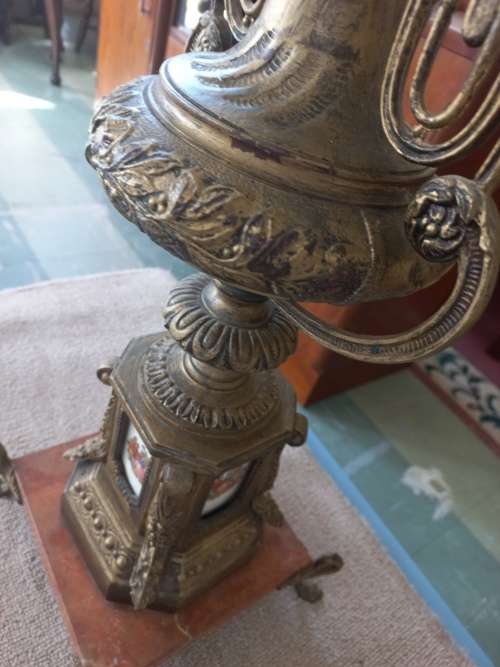 Large Vintage French Rococo Style Gilt Table Lamp on Marble Base