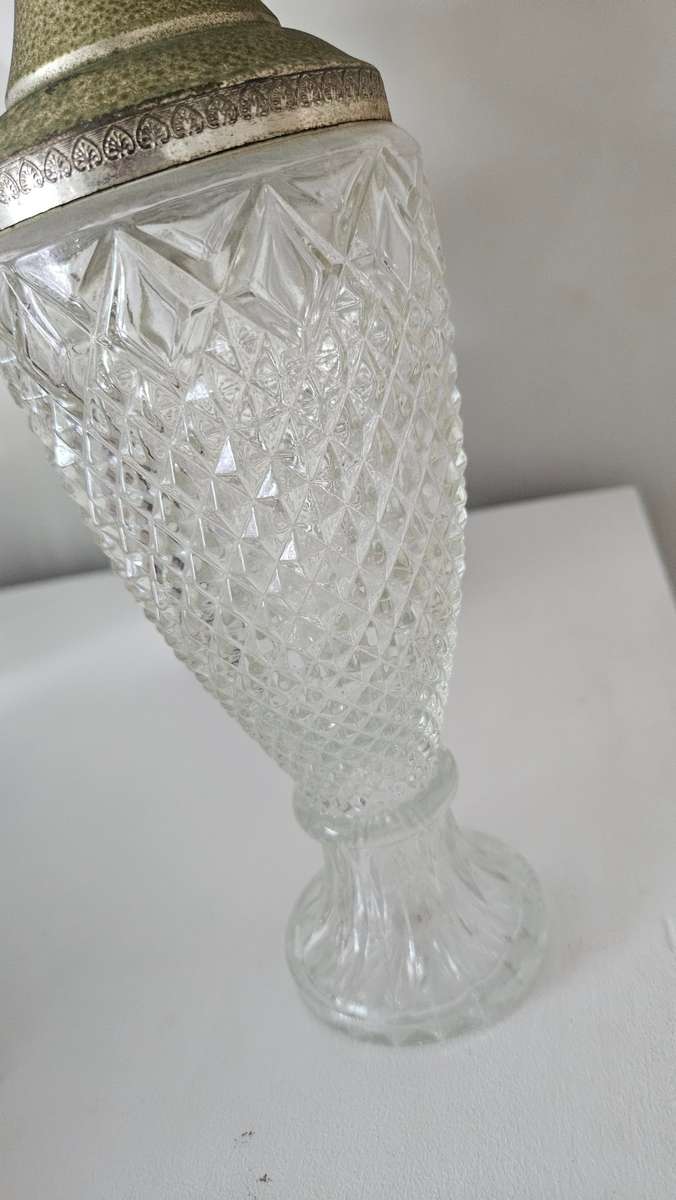Vintage Waffle Crystal Ornate Silver Plate Decanter