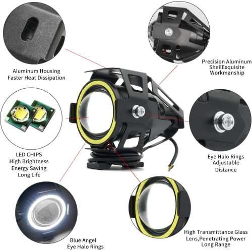 U7 Angel eye Halo ring Motorcycle Bike LED Headlight Driving Fog Spot Light Lamp