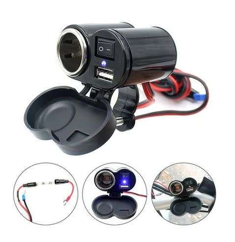 Motorcycle 12 Volt USB and Cigarette lighter socket with On/OFF switch