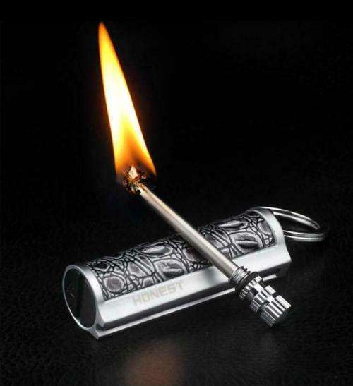 Immortal Fire Starter Matchstick, Metal Match Flint strike keychain Silver Lighter (use Zippo Fuel)