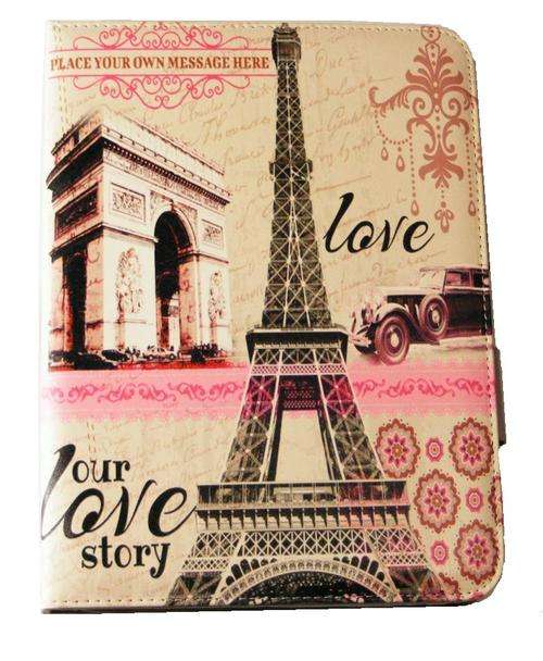 Samsung Galaxy Tab 3 Book cover, Paris love story - Old times Eiffel Tower Design, fabric  for P5200