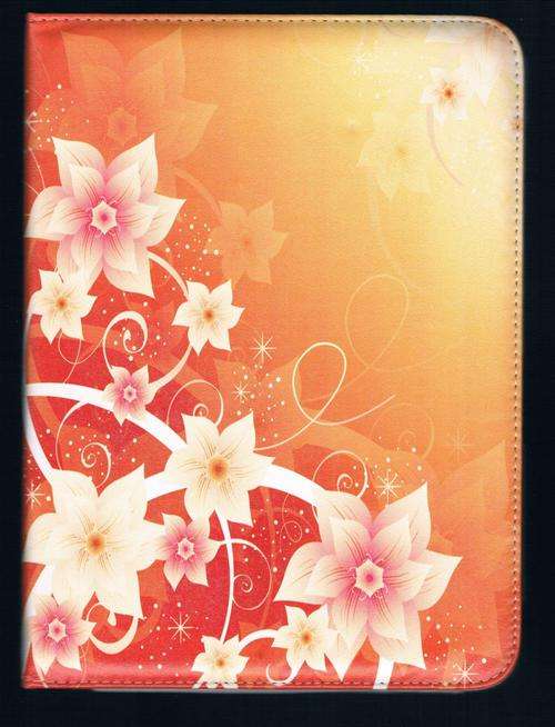 T531 - T535 Samsung Galaxy Tab 4 Book cover, "Red, Orange and Pink Flower" - Design.