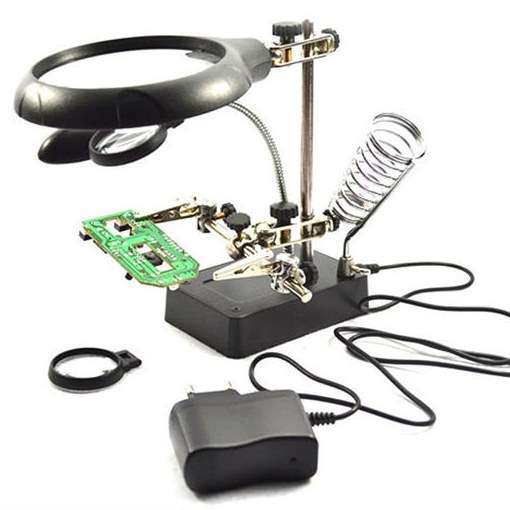220v AC/DC 5 LED Soldering Iron Stand Helping Hands Clip Clamp Magnify Jewelry Stand Lens