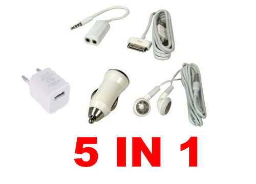 iPhone Car , travel charger, stereo earphones and USB cable iPhone 3G / 3GS / 4G accesories kit