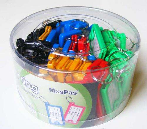 Key rings 50 pc in tub - name tag keyrings size 43 x 26 mm