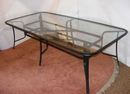 Patio table with glass top, NEW