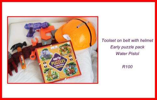 Boys gift pack helmet and tool set puzzle water pistol