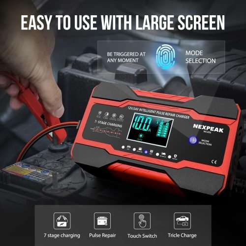 12V/24V Smart Fully Automatic Battery Charger Maintainer Trickle Charger w/ Temperature Compensation