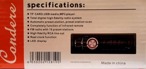 50W x 4 Condere Car Radio Bluetooth USB SD Card