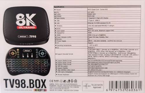 8K PLUG & PLAY TV98 WIRELESS KYBOARD Combo High PERFORMANCE TV BOX 4GB RAM 64GB Storage