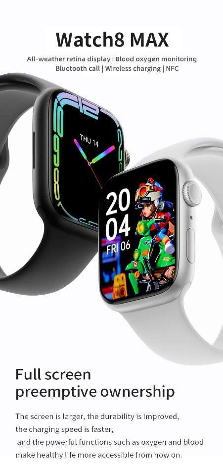 Watch 8 Max Black Strap Smartwatch BT Calling NFC Call Logs