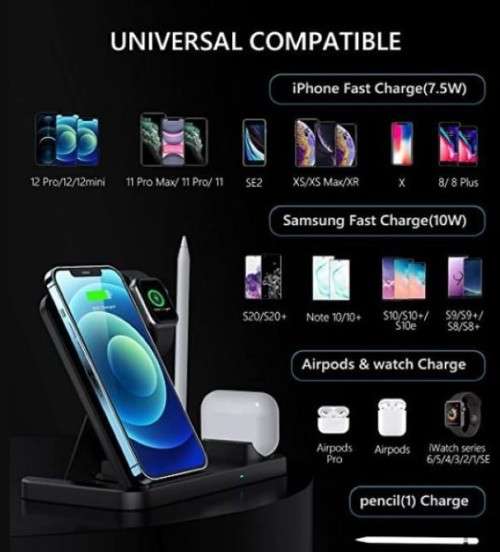 3-in-1 Wireless Fast Charger (compatible with iPhone and Android) Black
