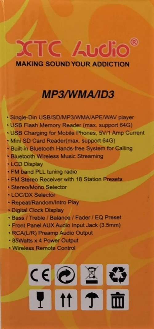 XTC GAS 85W x 4 Single Din Radio MP3/FM/Bluetooth