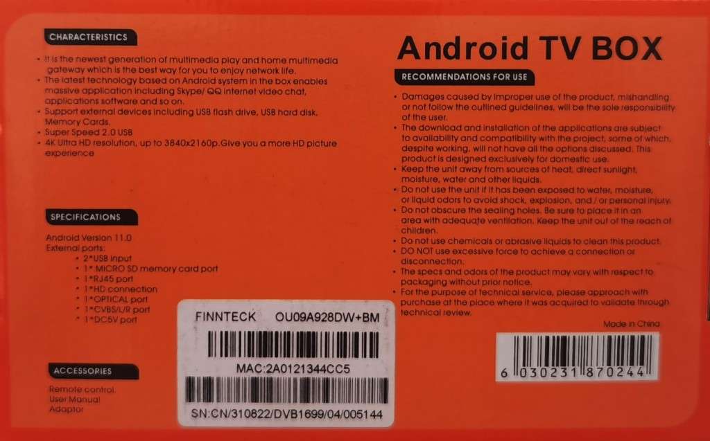 5G Finnteck Android Tv Box 4K 8GB. Local Apps Compatible
