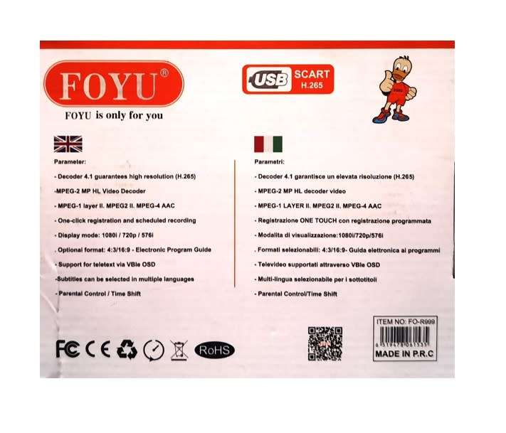 Free to Air Foyu Dvb-t2 tv tuner  tv box dvb t2 for digital tv receptor h.265  ac3 dvb