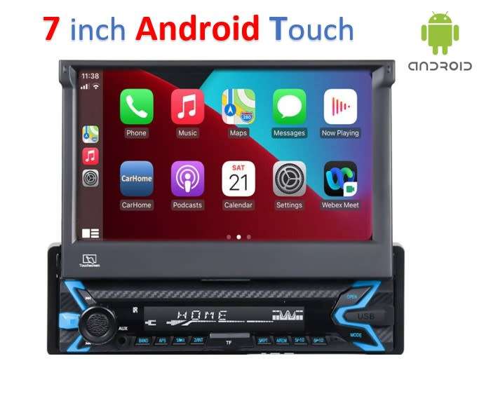 7 inch Single Din Car Stereo Flip Out Head Unit Android Apple CarPlay Touch Radio