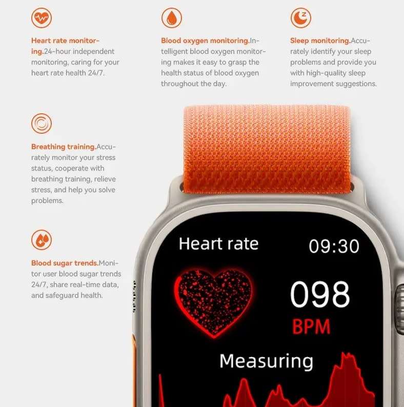 HW9 Ultra Max 2.2 Inch AMOLED Screen Smartwatch Black Strap Blood Press Bluetooth Call