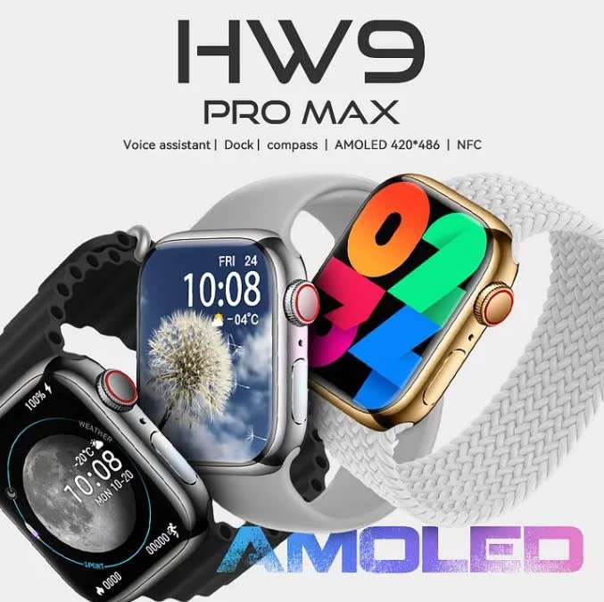 HW9 Ultra Max 2.2 Inch AMOLED Screen Smartwatch Black Strap Blood Press Bluetooth Call
