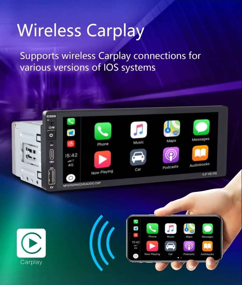 6.9 inch built in Carplay Auto Car MP5 Radio video Multimedia player rotating screen 1din 1 Din
