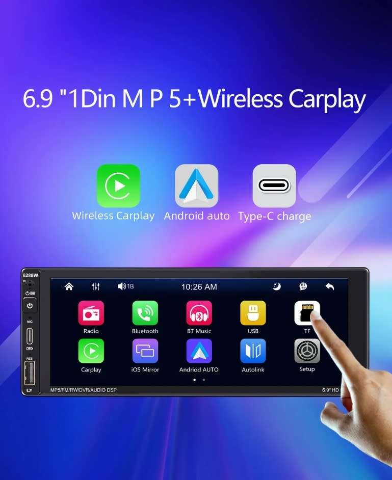 6.9 inch built in Carplay Auto Car MP5 Radio video Multimedia player rotating screen 1din 1 Din