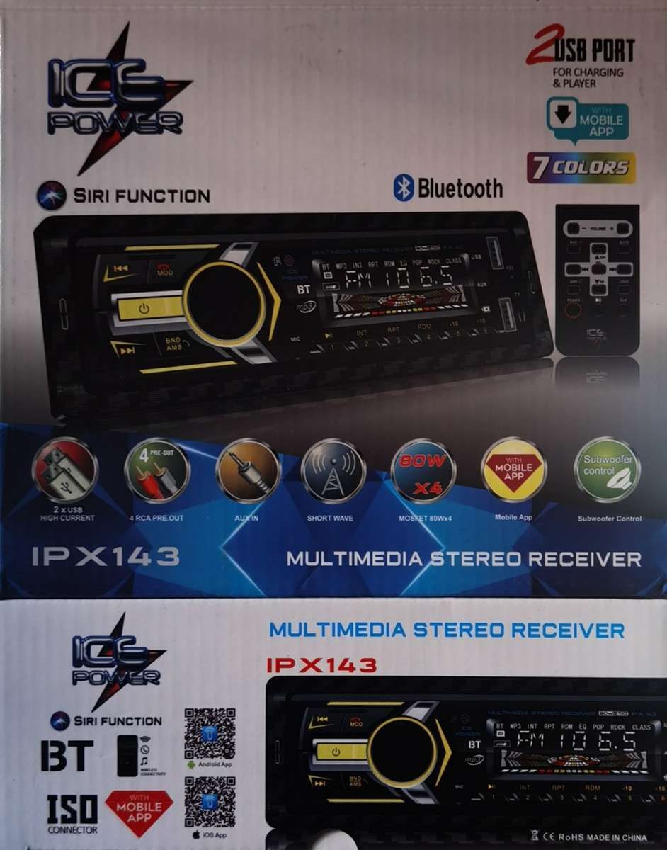 80W x 4 ICE POWER CARBON High Output Single Din Multimedia Head Unit 7 Color Changing Led