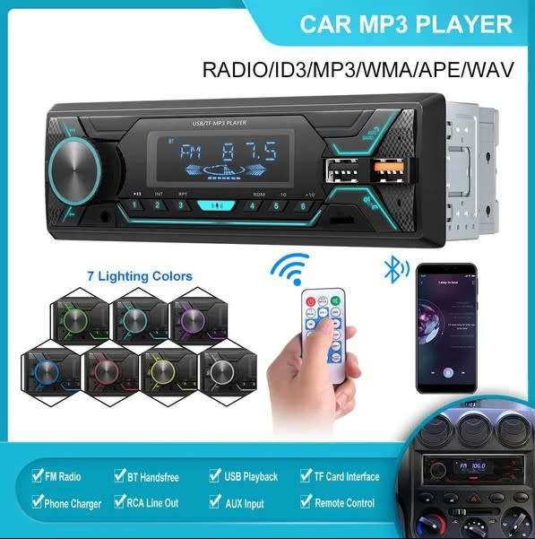 Suojun Single DIN Bluetooth Car Stereo MP3 Player AUX USB TF FM Radio Receiver 50watt x 4 Red Led