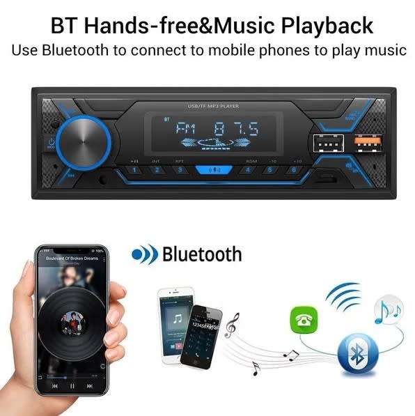 Suojun Single DIN Bluetooth Car Stereo MP3 Player AUX USB TF FM Radio Receiver 50watt x 4 Red Led