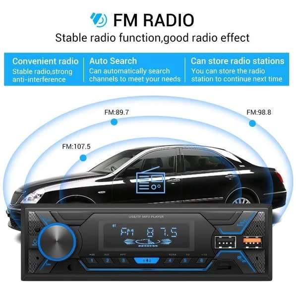 Suojun Single DIN Bluetooth Car Stereo MP3 Player AUX USB TF FM Radio Receiver 50watt x 4 Red Led