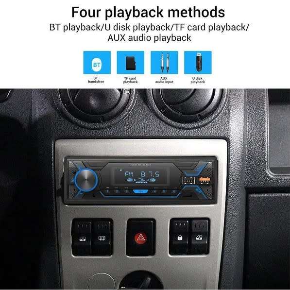 Suojun Single DIN Bluetooth Car Stereo MP3 Player AUX USB TF FM Radio Receiver 50watt x 4 Red Led