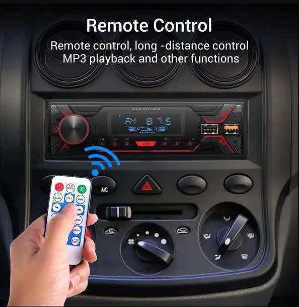 Suojun Single DIN Bluetooth Car Stereo MP3 Player AUX USB TF FM Radio Receiver 50watt x 4 Red Led