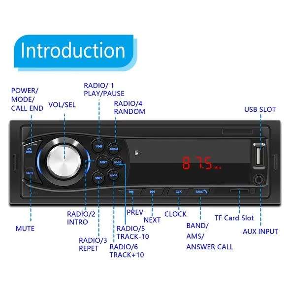 Fussion 1DIN car Radios Stereo Remote Control Digital Bluetooth Audio Music Stereo 12V Car Radio Mp3