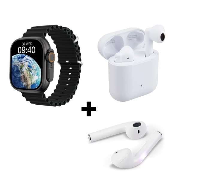 W8 Ultra with 2 Straps & TWS Earbuds, Zinc Alloy Body, Blood Oxygen, Heart Rate, Blood Pressure... W