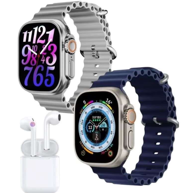 W8 Ultra with 2 Straps & TWS Earbuds, Zinc Alloy Body, Blood Oxygen, Heart Rate, Blood Pressure... W