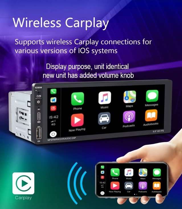 6.9 inch 1080p built in Carplay Android Auto MP5 Radio Touch screen Single Din