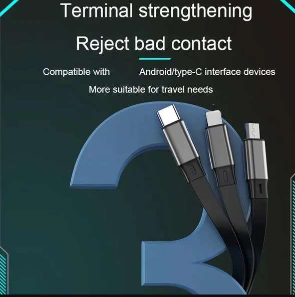 100 Watt 3 in 1 Multi Retractable Charger Cable: USB to Type C, Lightning & Micro